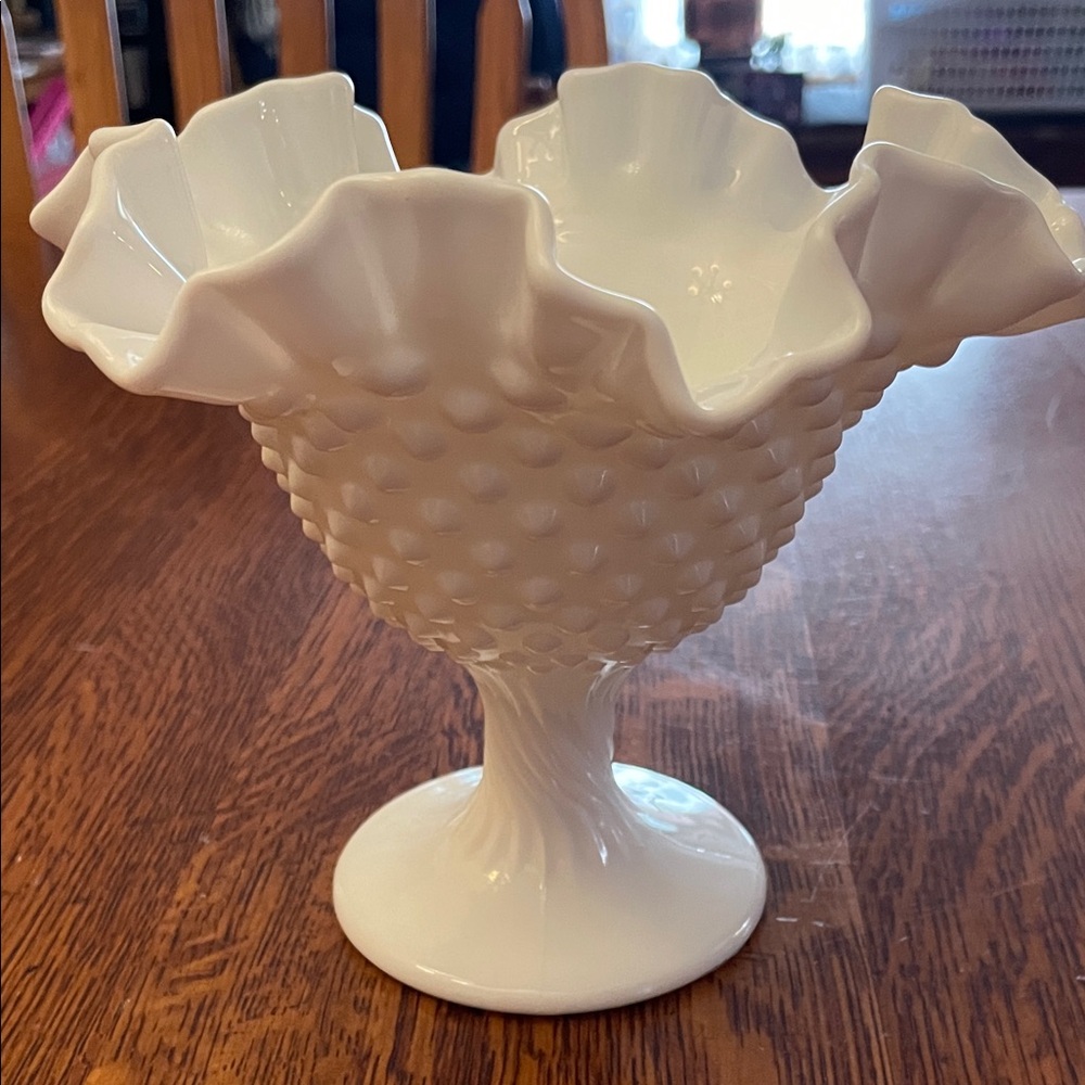 Vintage Fenton White Hobnail Glass Candy Dish